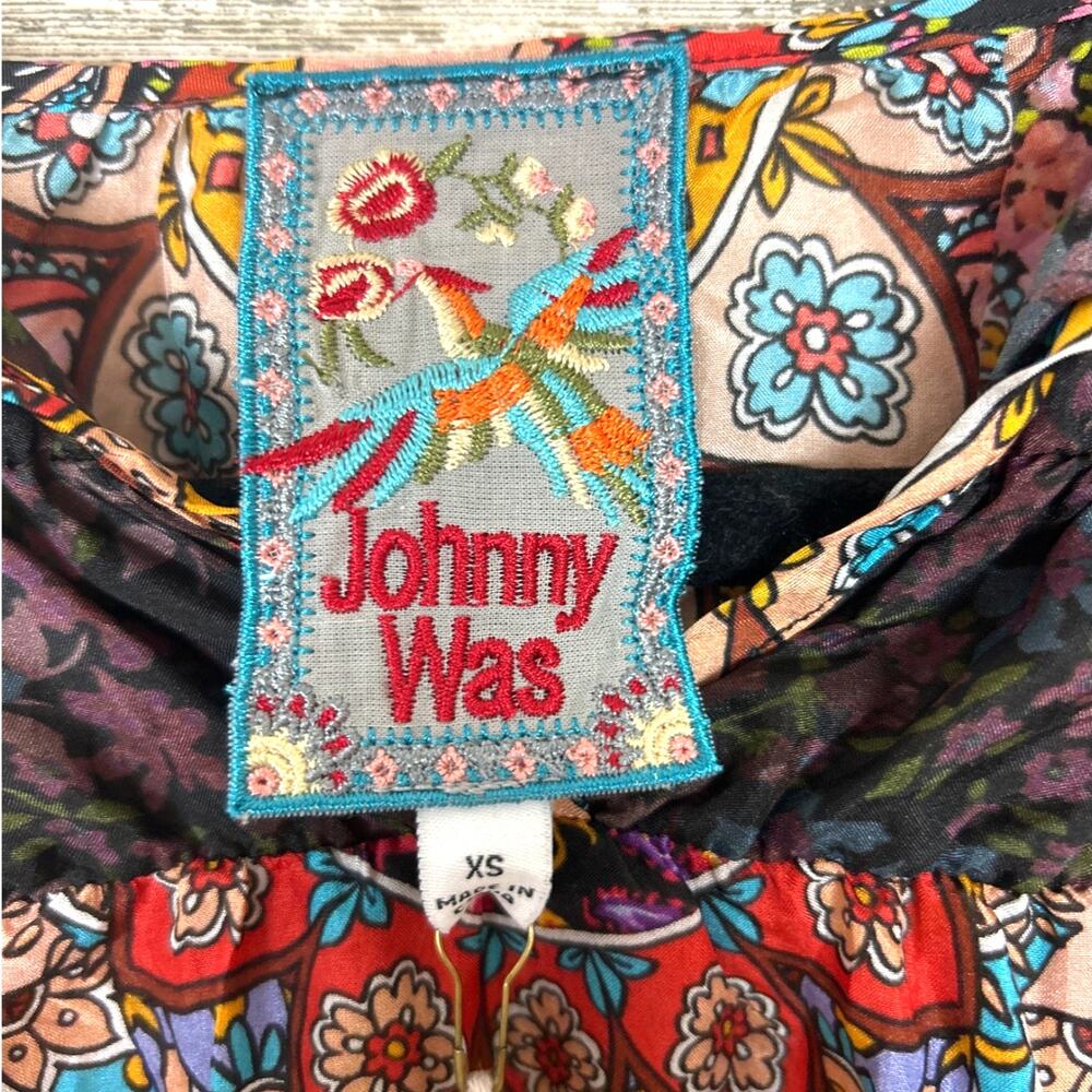 Johnny Was Vibrant Mandala Margot 100 % Silk Blouse XS Boho Flutter Top NWT - Picture 5 of 8